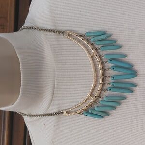 Boho Chic Southwestern Inspired Howlite Turquoise Danglers Bib Necklace